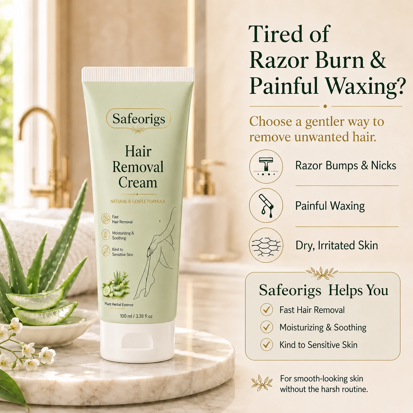 Safeorigs  Natural Gentle Hair Removal Cream | For Women & Men, Sensitive Skin