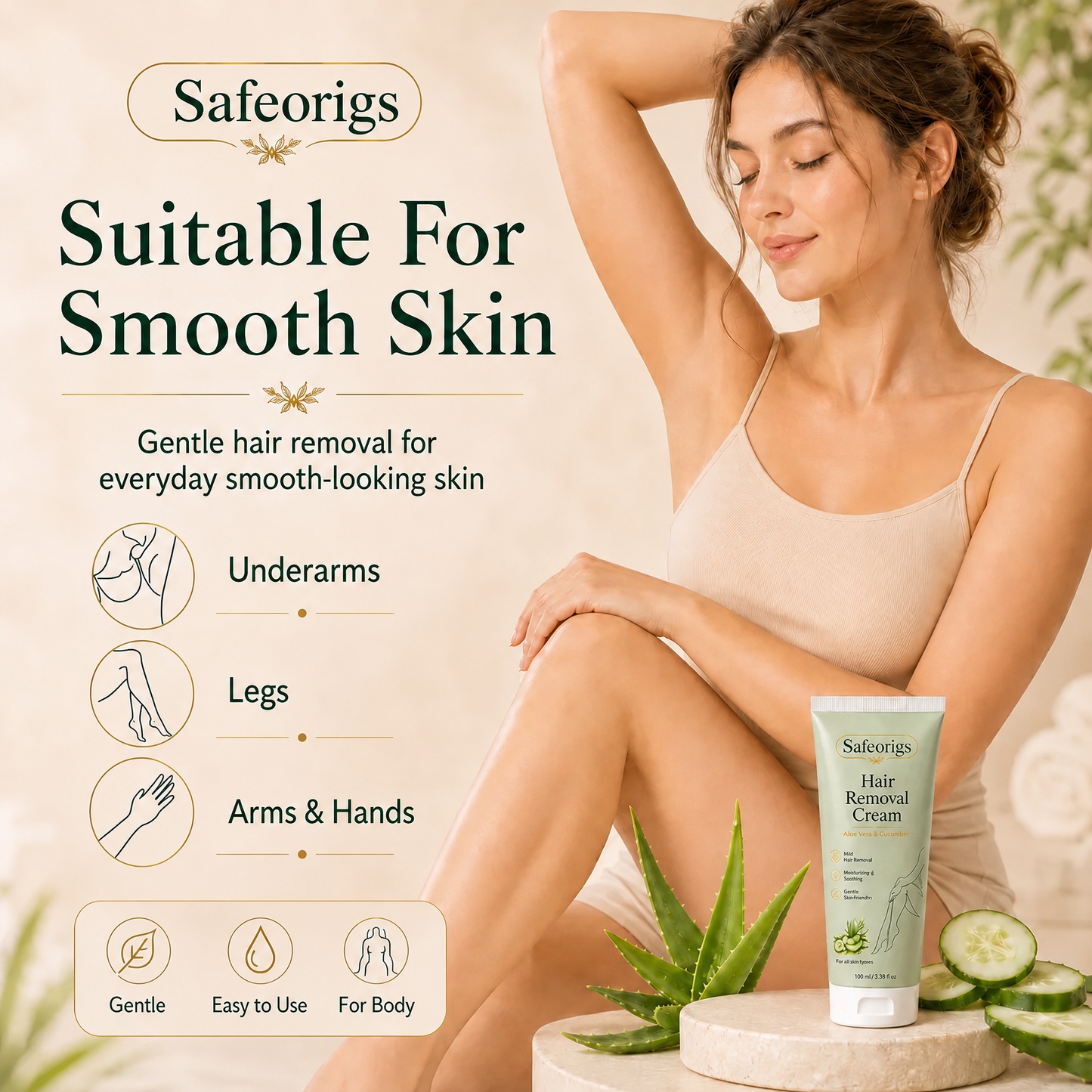 Safeorigs  Natural Gentle Hair Removal Cream | For Women & Men, Sensitive Skin