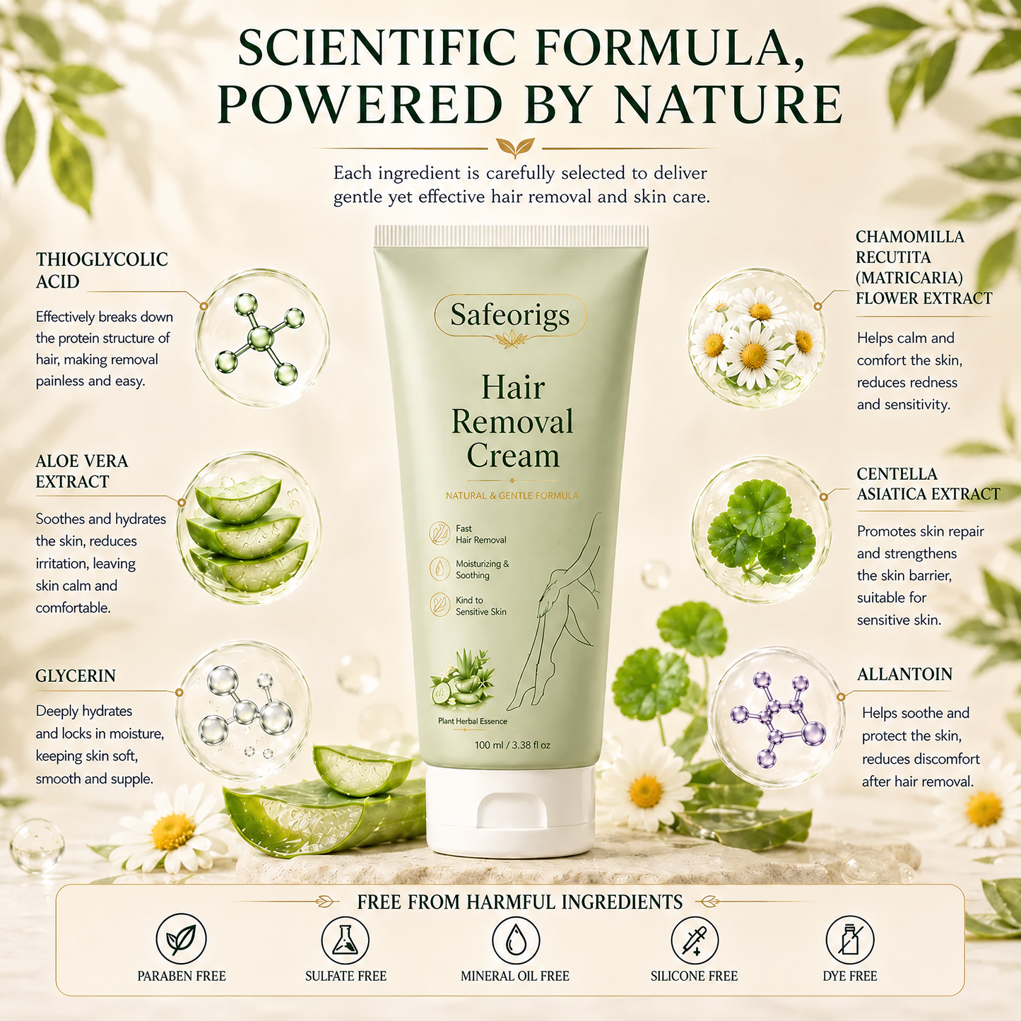 Safeorigs  Natural Gentle Hair Removal Cream | For Women & Men, Sensitive Skin